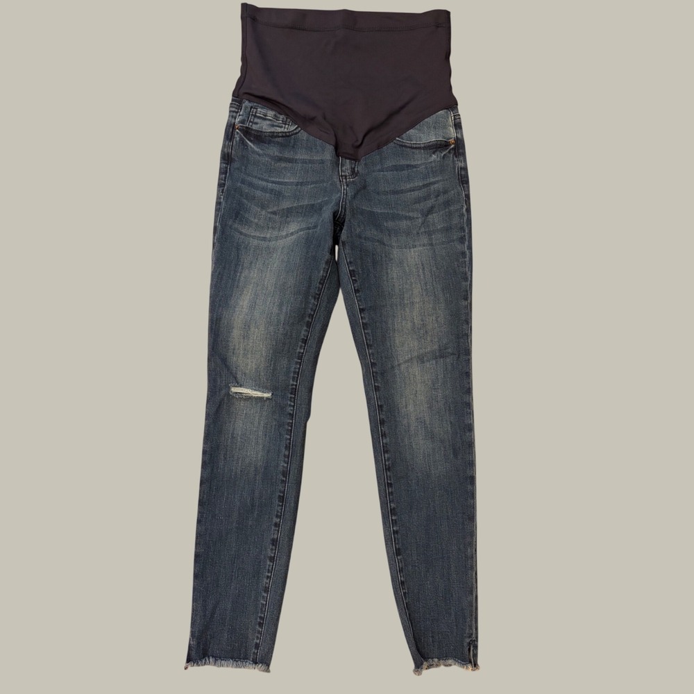 PinkBlush Maternity Skinny Jeans Medium Wash Distressed Raw Hem Size 28 Stretch